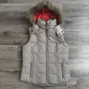 Eddie Bauer Down Vest Faux Fur Hood Grey Small
